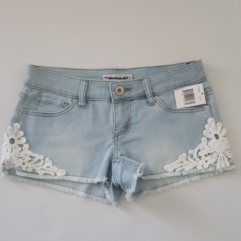 NEW GUESS Lariah Crochet Denim Shorts